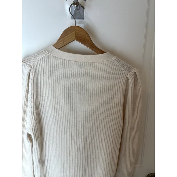 Wilfred Aritzia Ribbed Puff Sleeve Sweater Wool Cardigan Ivory Cream Sz Medium M - Picture 6 of 9